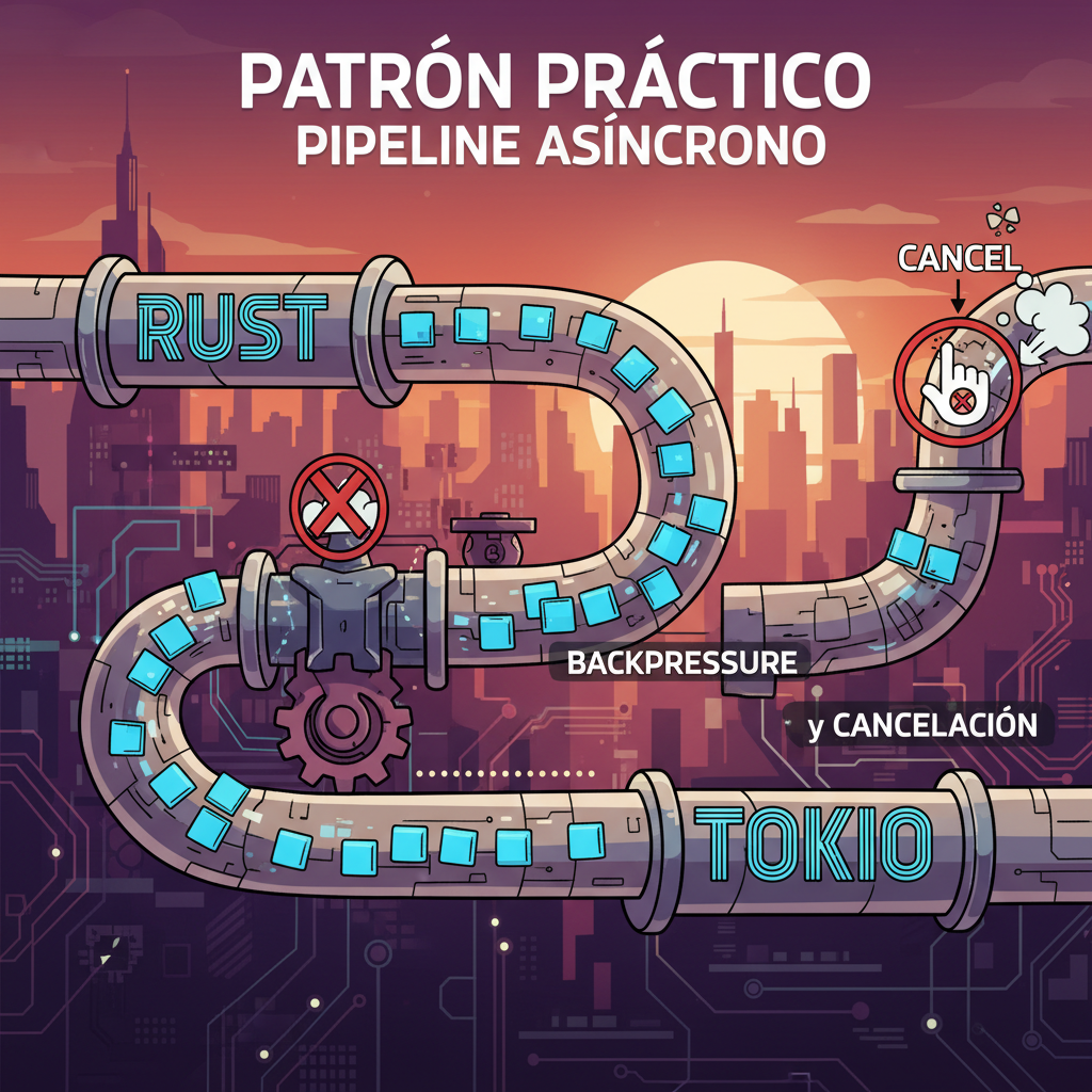 Patrón práctico: pipeline asíncrono en Rust con Tokio, backpressure y cancelación