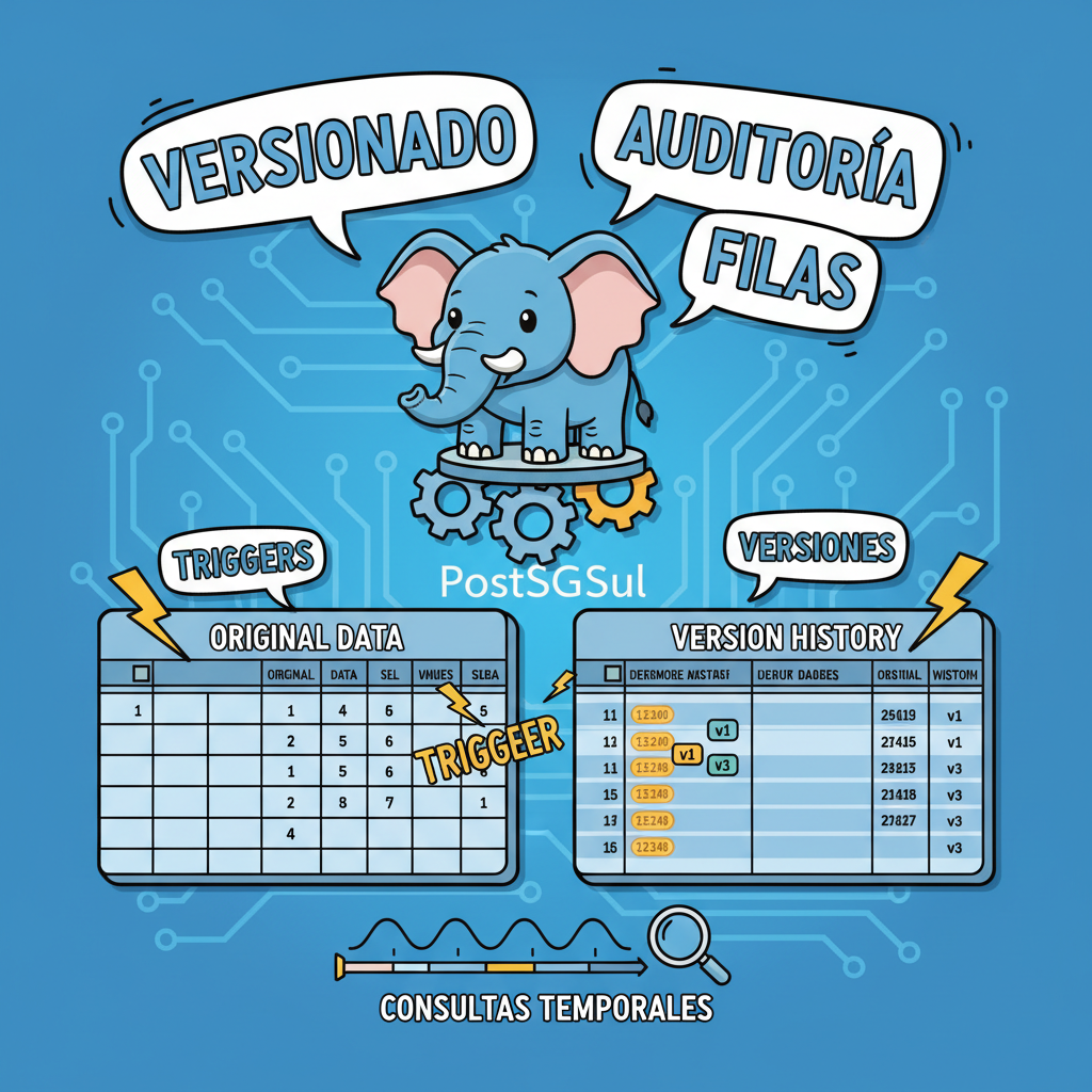 Sistema de versionado y auditoría de filas en PostgreSQL: triggers, versiones y consultas temporales