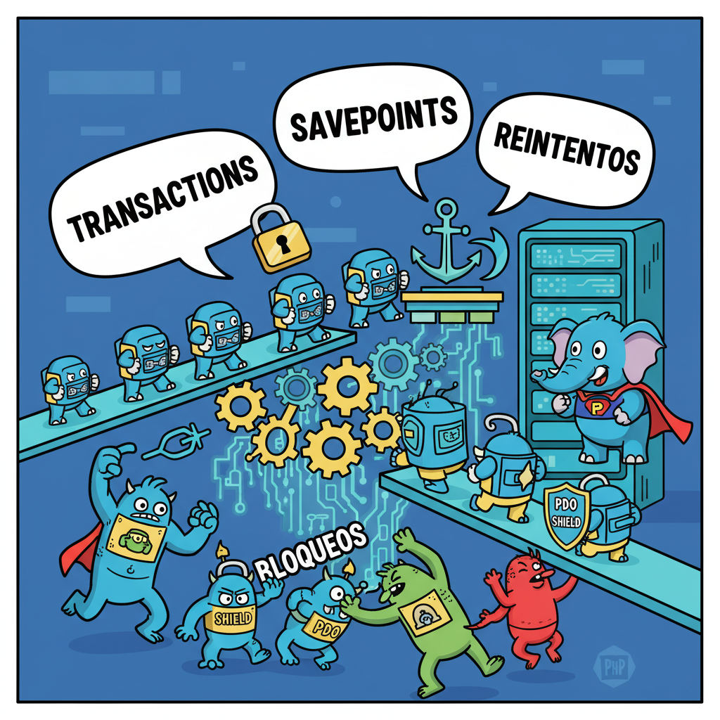 Transacciones robustas con PDO en PHP: savepoints, reintentos y manejo de bloqueos