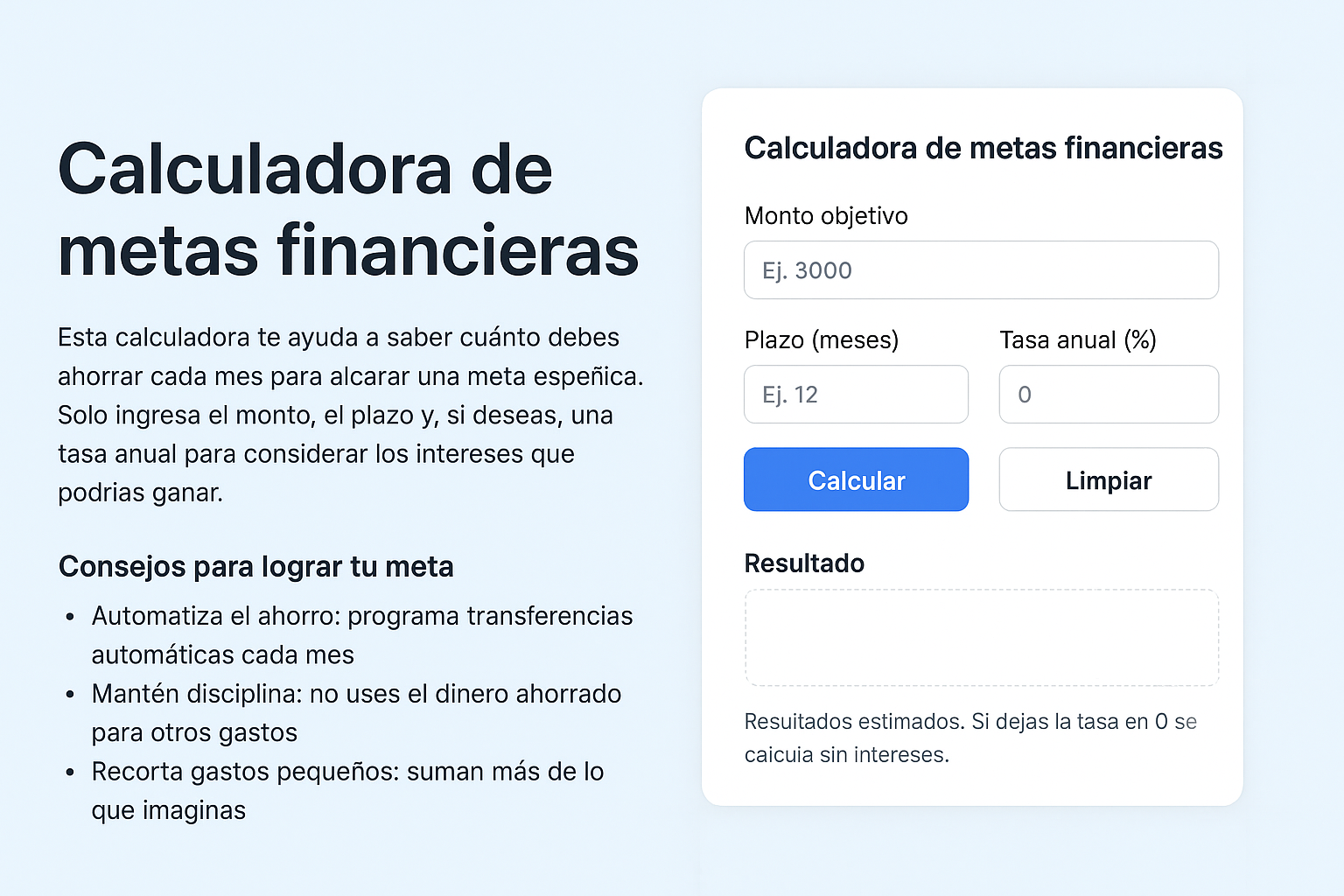Calculadora de metas financieras: cuánto ahorrar cada mes para alcanzar tu objetivo
